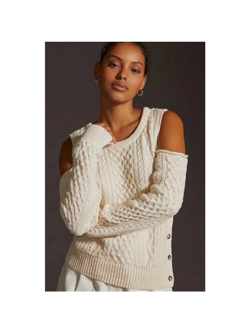 Anthropologie Pilot Cold-Shoulder Cable Knit Sweater